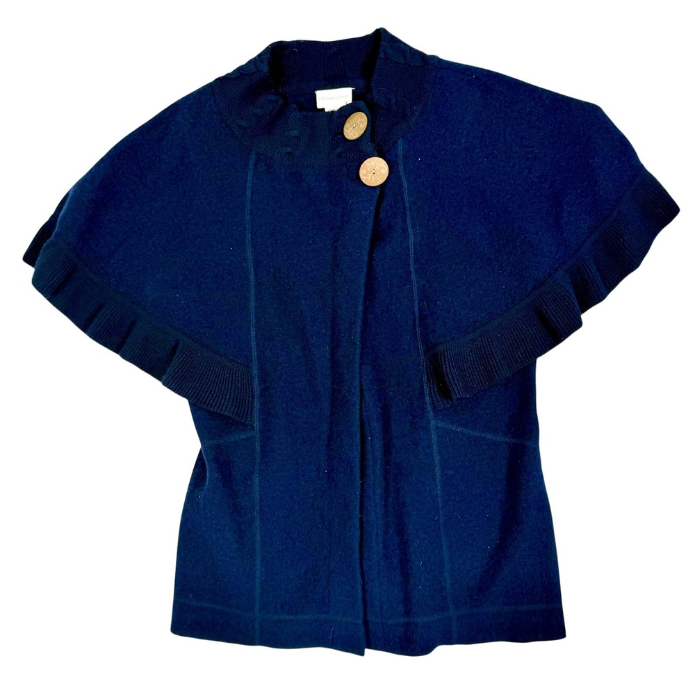 Soft Surroundings Capelet Cardigan Womens L Navy Blue Wool Angora Ruffle Sleeve